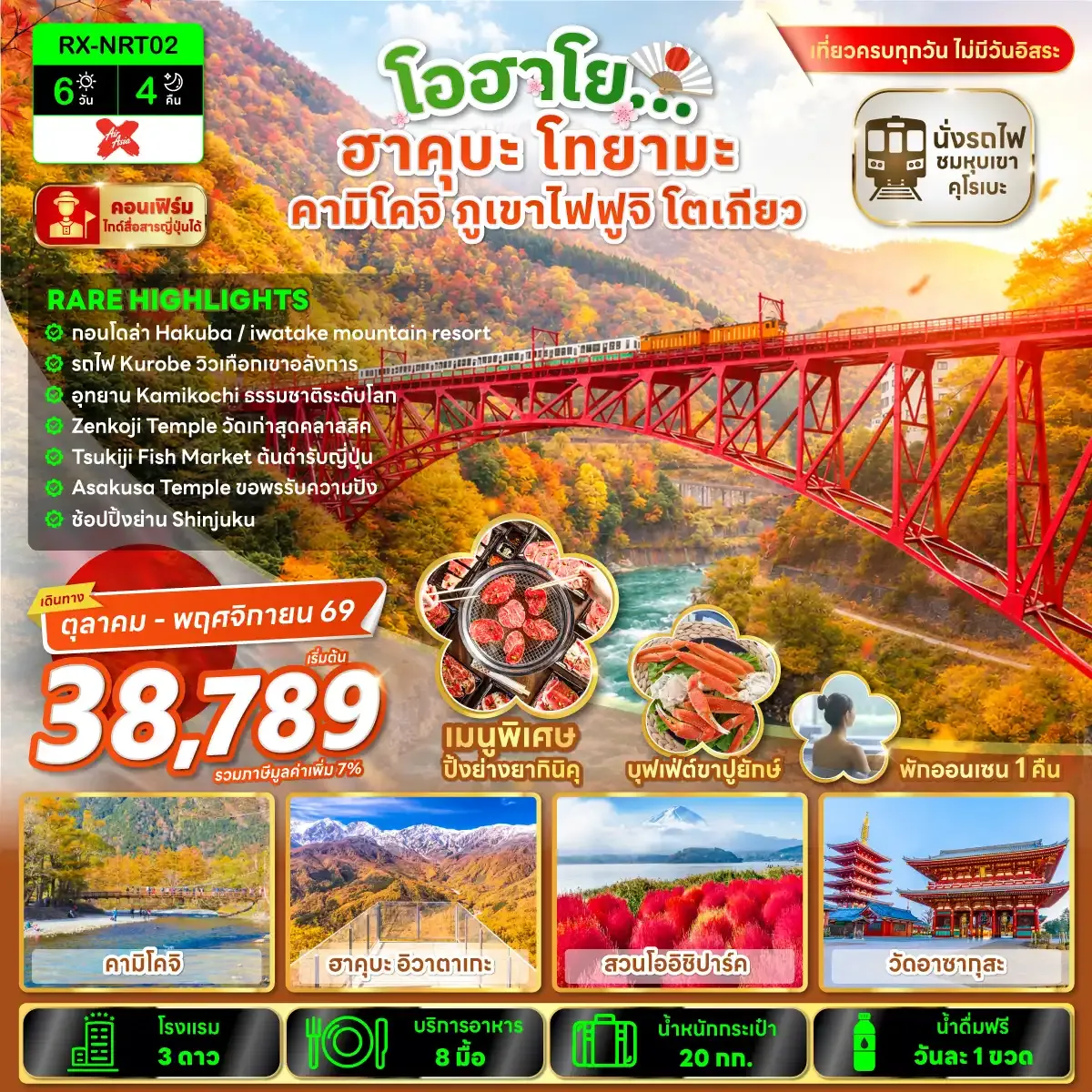 ทัวร์ญี่ปุ่น โอฮาโย ฮาคุบะ โทยามะ คามิโคจิ ภูเขาไฟฟูจิ โตเกียว 6วัน 4คืน (XJ)